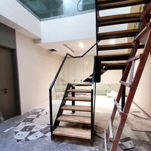 别墅叠踏梯双梁玻璃楼梯室内别墅阁楼复式楼梯组装式钢木旋转楼梯