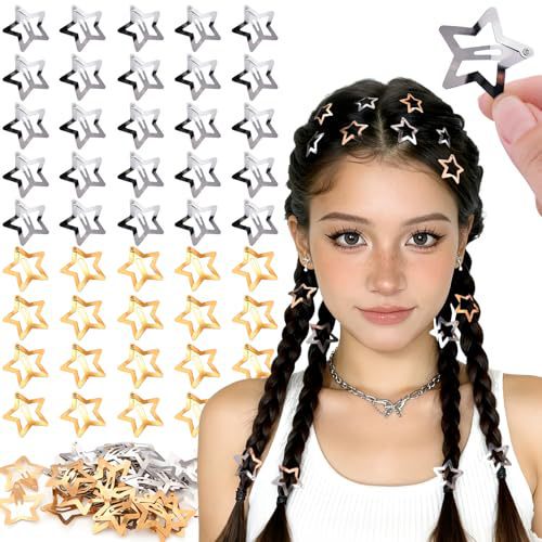 Cross-border hot-selling 50-piece set of gold and silver star hair clips, 3cm hair clips, fashionable design mini pentagram hair clip set Cross-border hot-selling 50-piece set of gold and silver star hair clips, 3cm hair clips, fashionable design mini pentagram hair clip set