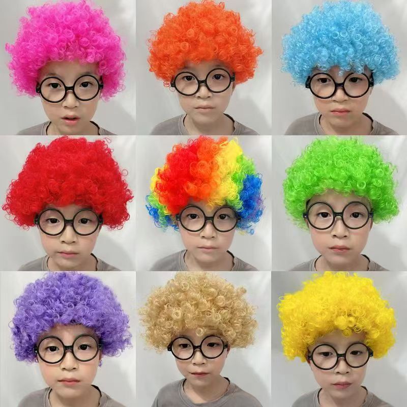 Afro Wig Clown Headgear Funny Colorful Wig Set Kindergarten Performance Area Material Colorful Short Hair Wig