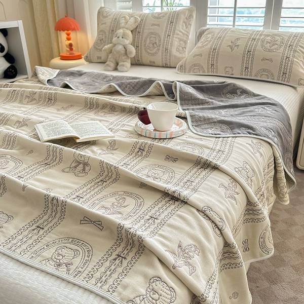 Cotton, gauze, breathable, with little bears