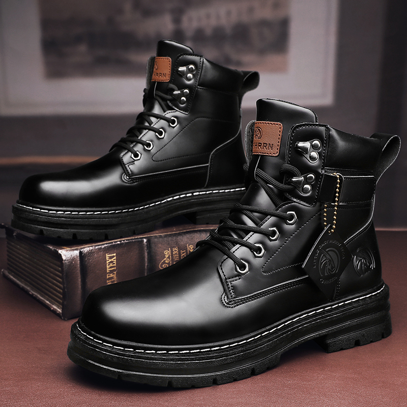 Botas Martin, botas altas de otoño para hombre, zapatos de algodón para hombre de estilo británico más zapatos de cuero casuales de plataforma de terciopelo