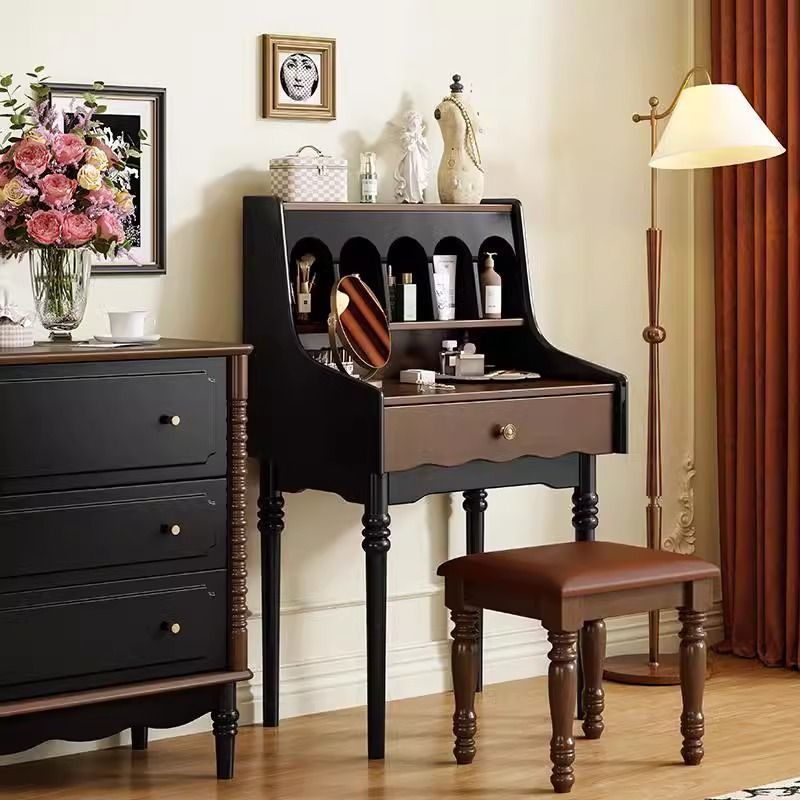 American Retro Solid Wood Dressing Table, Modern Simple Dressing Table, Small Bedroom Writing Desk Storage Cabinet