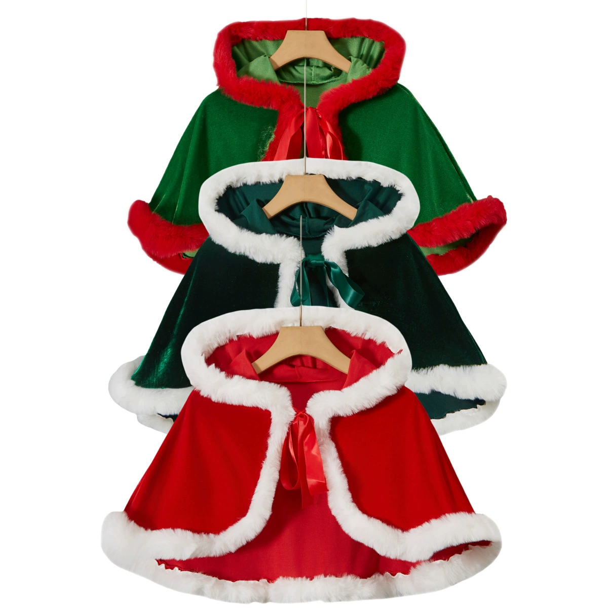 Рождественский плащ-накидка из вельвета с капюшоном, трехцветный, в стиле аниме COS, рождественские аксессуары, женская одежда