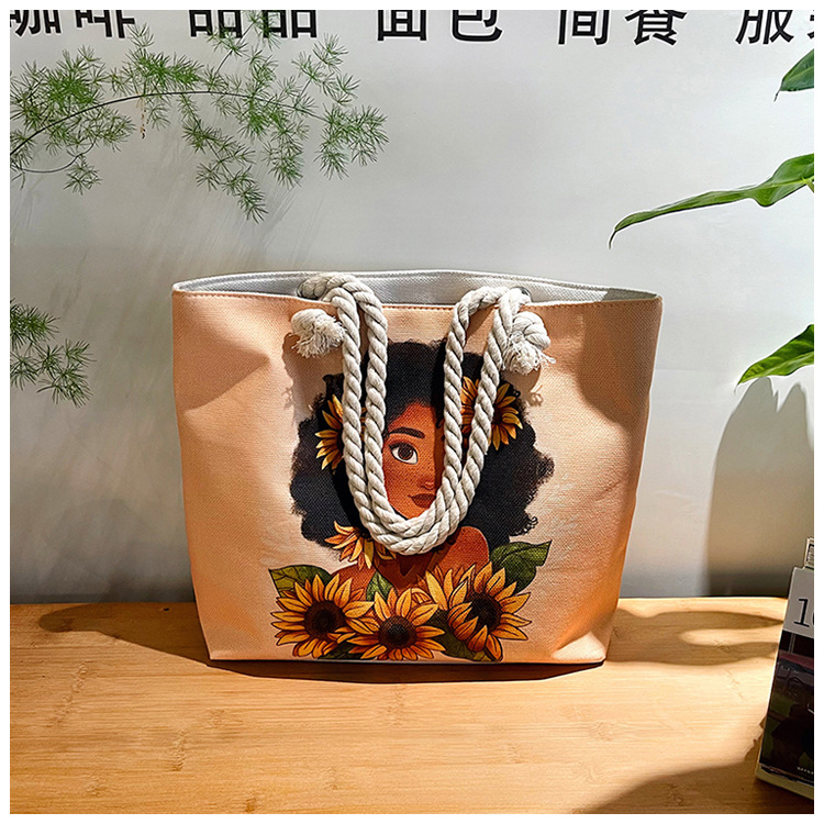 New cross-border tote bag, versatile women's portable shopping bag, creative women's printed aesthetic thick rope beach bag undefined