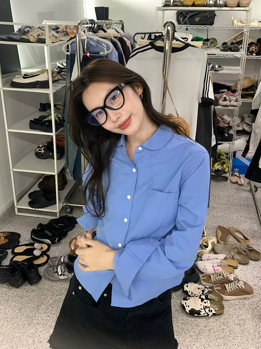楠涛甜美娃娃领长袖衬衫女2024早秋新款学院风辣妹小个子修身衬衣