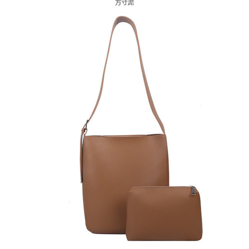 Bag for girls, trendy Korean style, versatile wide shoulder crossbody bag, large capacity, student fashion single shoulder bucket bag