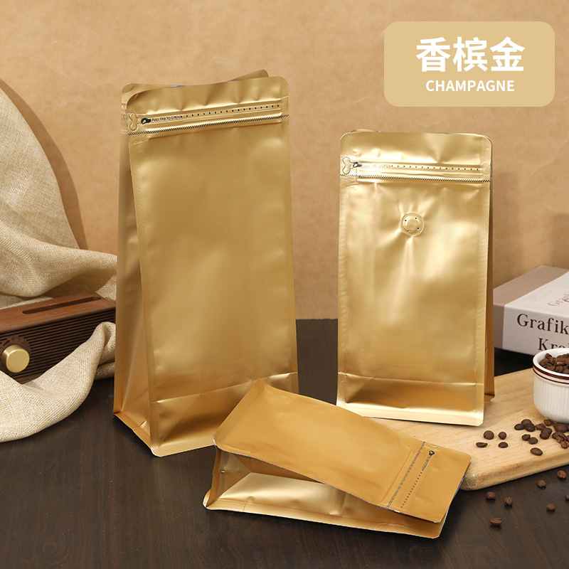 Válvula de escape unidireccional bolsa de frijoles de café 1/4 libra de color de papel de aluminio bolsa de pie en stock cremallera lateral bolsa de café de sellado de ocho lados