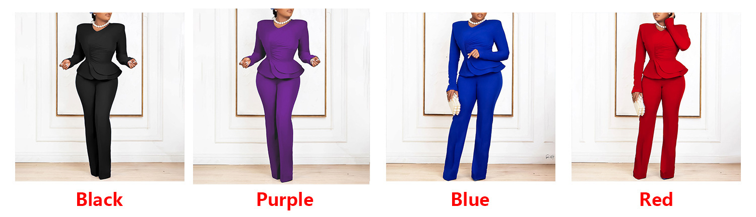 Daily Women's Elegant Classic Style Solid Color Spandex Polyester Ruffles Pleated Pants Sets Pants Sets display picture 1