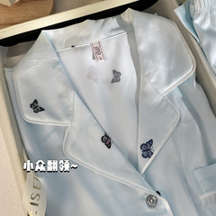 蝶三点セット夏パジャマ女性用アイスシルク高級感半袖長ズボン夏の薄い家庭服セット