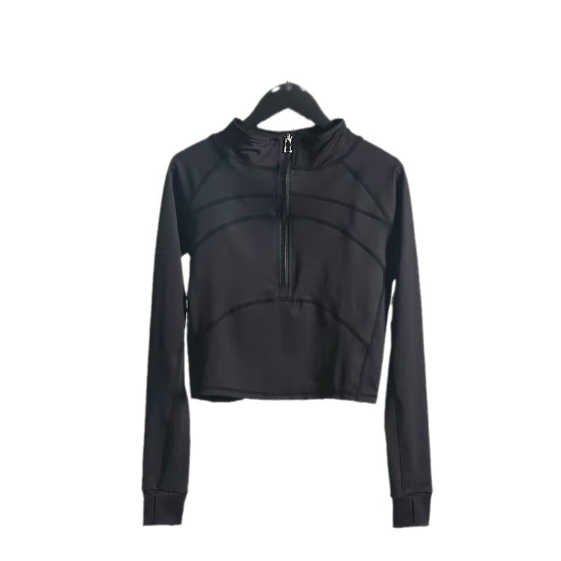 Koszulka do jogi z zamkiem błyskawicznym dla kobiet, długi rękaw, nowy styl na rok 2024, dopasowany krój, jesienno-zimowa koszulka fitness do biegania_voghion.com