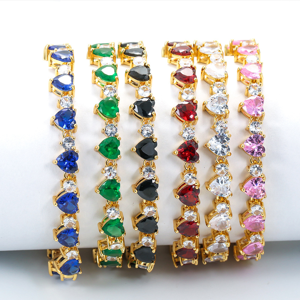 15g Weight Zircon Inlay Material Sweet Heart Copper Plating Zircon Bracelets