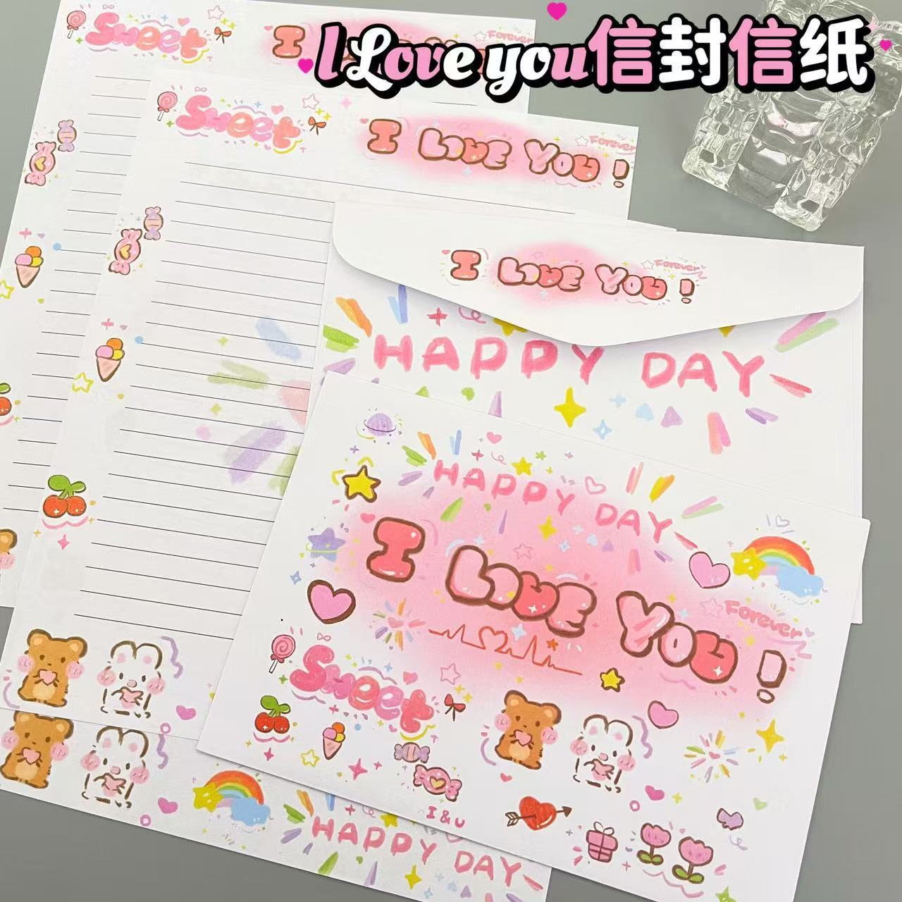 Explosiones bonitas sobres dobles dibujos animados bonitos altos valores faciales ins estudiantes creativos regalos felicitación papel de carta