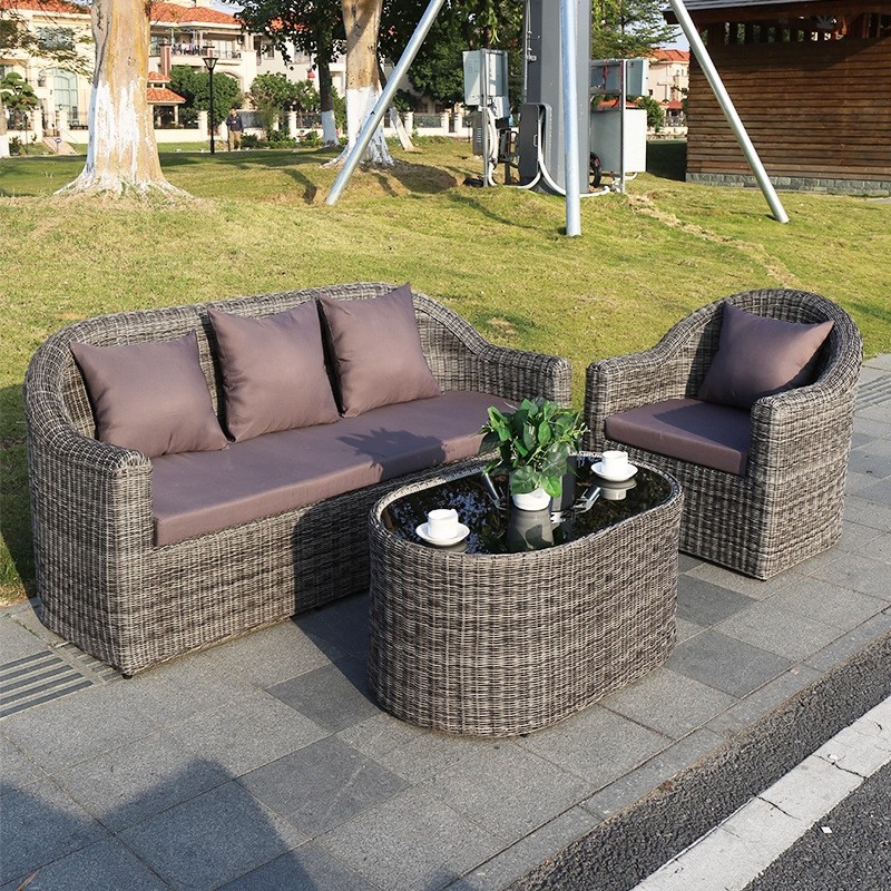 Villa al aire libre ocio doble sofá de caña combinación de muebles de caña al aire libre impermeable y protector solar sofá de caña redondo