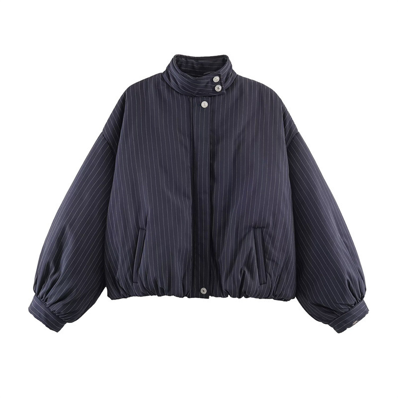 Foreign Trade Cross-Border Women's Clothing Wholesale 2025 New Autumn and Winter Fine Striped Bomber Jacket 9335677