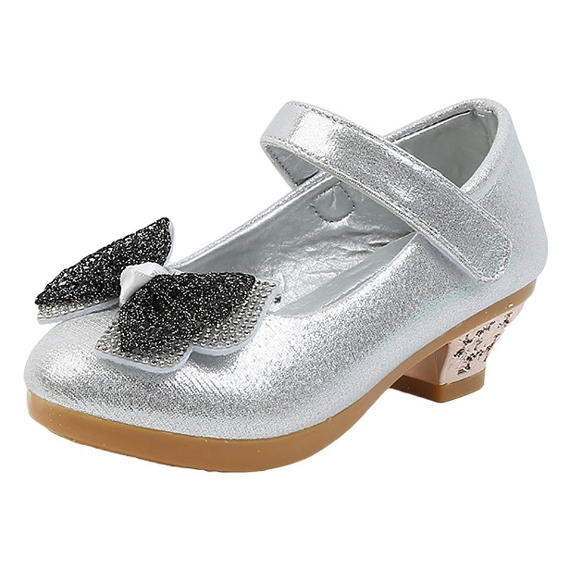 Кожаная обувь для девочек на высоком каблуке детская обувь с кристаллами серебристое платье для девочек подиум для фортепиано большие детские туфли принцессы