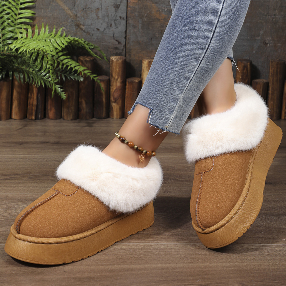 New platform low-top casual women's boots warm fluffy snow boots_voghion.com