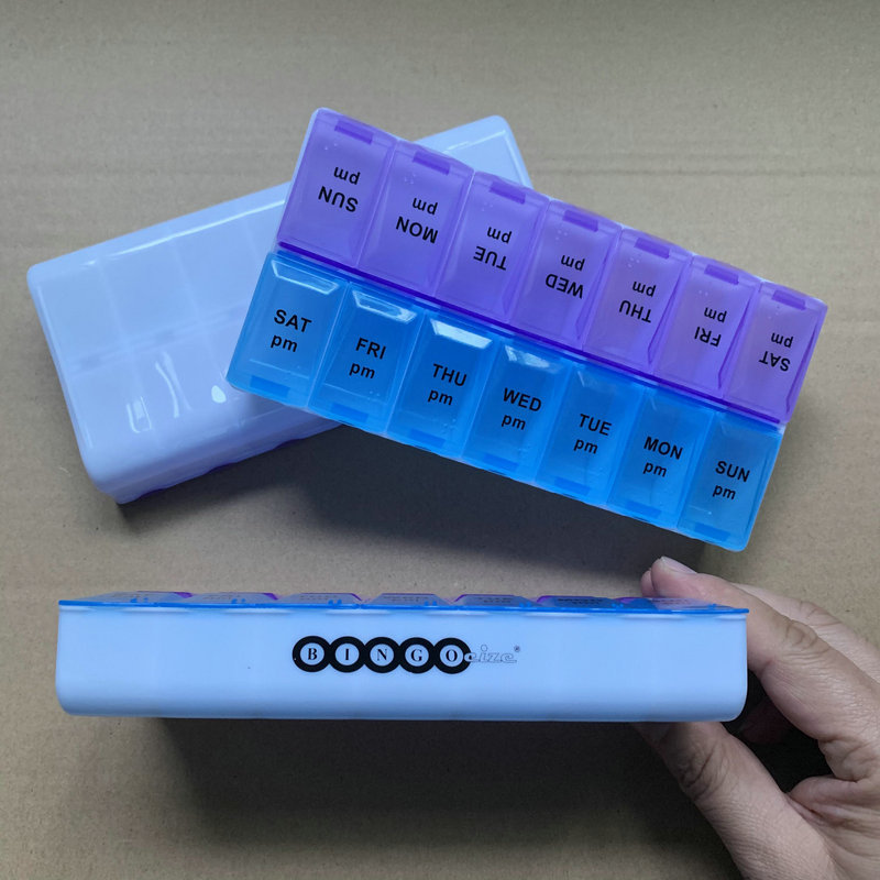 医院促销礼品 可印刷图案双排14格1周药盒 两排十四格一星期药盒