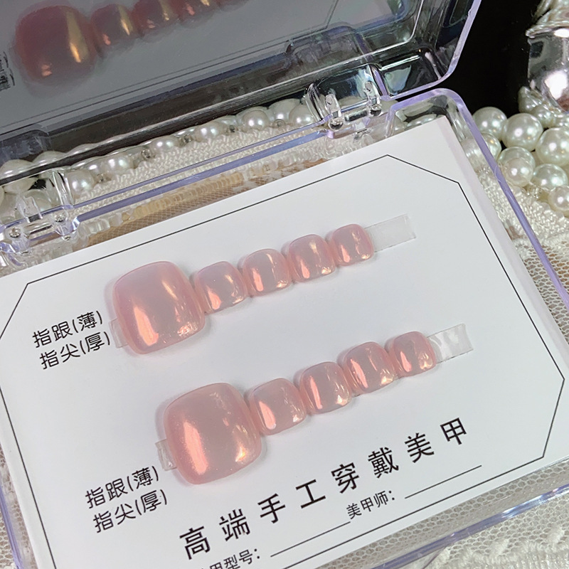 Hand-worn nail nail patch aurora magic mirror powder toenail nail nail white temperament high-level false nails