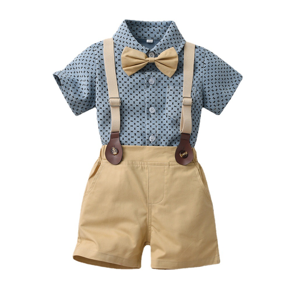 男の子の夏服のスーツの新型の洋気の赤ちゃんのネットの赤い流行のシャツの半袖の子供のシャツの夏の男の子のシャツ