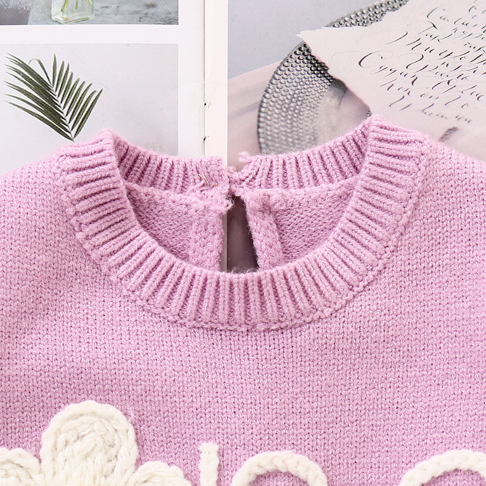 Baby Girl Flounced Sleeve Letters Flower Embroidery Lace Button Romper