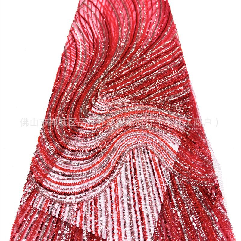 2026 nuevos fabricantes de tela de bordado de perlas rayas de color mixto tejido de tubo de perlas de ropa de moda
