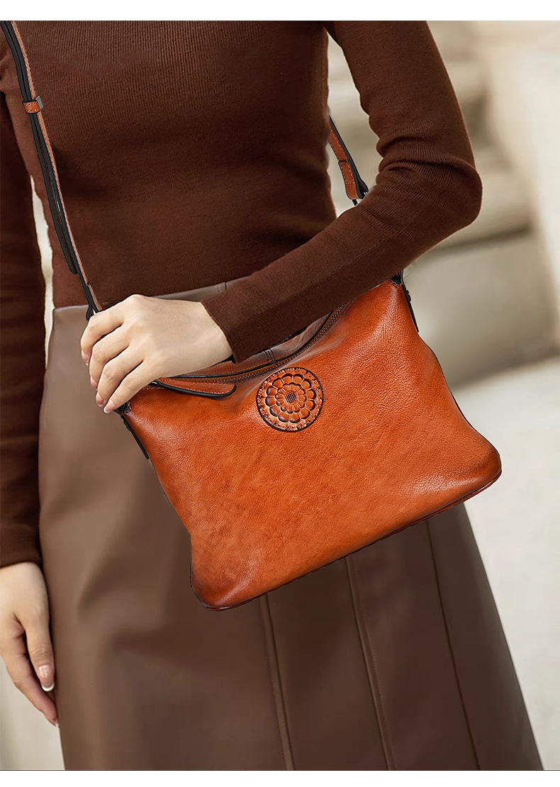 Túi đeo chéo nữ da bò mềm phong cách retro — Cà phê cổ điển, Màu xanh lá cổ điển, Màu nâu cổ điển chi tiết 19