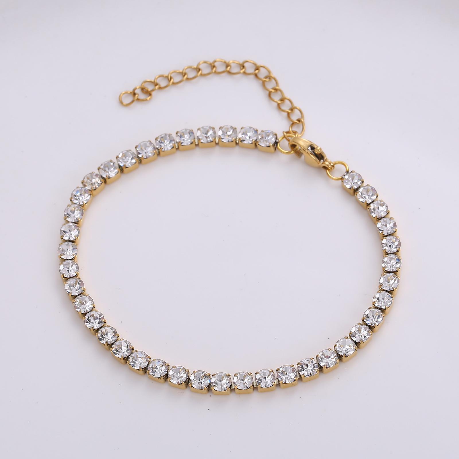 Tennis Chain Chain Type 1 Piece Quantity Simple Style Geometric 304 Stainless Steel 18K Gold Plated Zircon Stainless Steel Bracelets In Bulk