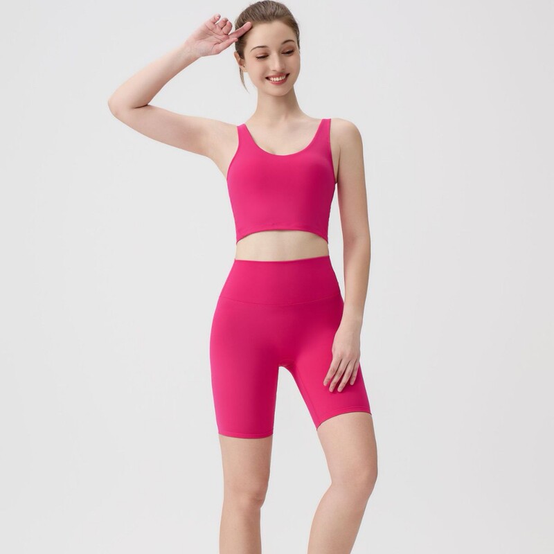 Lulu Original Women's Sports Suit with Five-Point Shorts, U-Back Tank Top, Underwear, Fitness Nude-Feel Bra, Beautiful Back Yoga Apparel