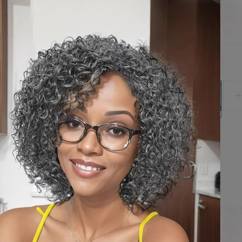 Amazon's New Wig: African Women's Gray Side-Parted Short Curly Hair, Front Lace Synthetic Fiber Wig with Hand-Twisted Small Curls Amazon's New Wig: African Women's Gray Side-Parted Short Curly Hair, Front Lace Synthetic Fiber Wig with Hand-Twisted Small Curls