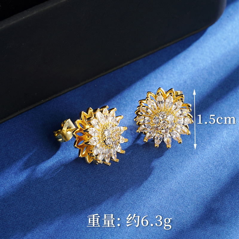 Nuevo conjunto de joyería popular flores de sol imitación de diamantes vietnamita oro girasol fábrica directa Yiwu joyería