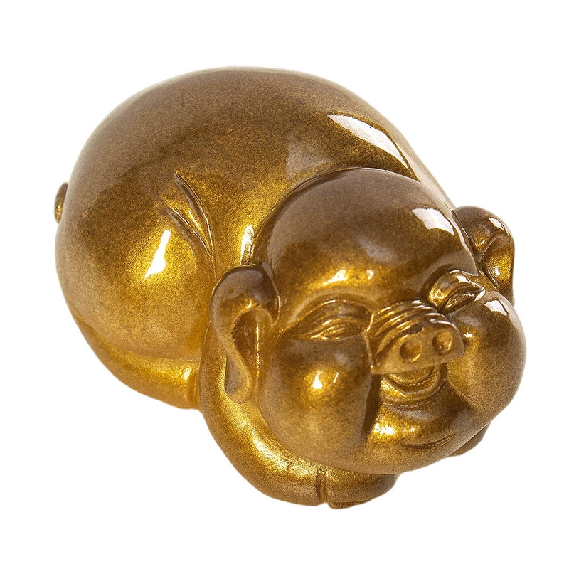淘瓷八 Resin мини -обесцвеченная маленькая золотая свинья чайный питомец кунг-фу чайный набор чайная тарелка чайная игра искусство изделие благословение свинья драгоценность