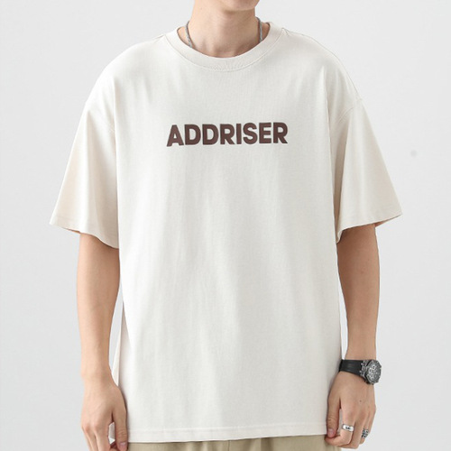 Summer 230g Heavyweight Pure Cotton Short Sleeve T-Shirt for Men, American Letter Print Loose Half-Sleeve Base Shirt Trendy