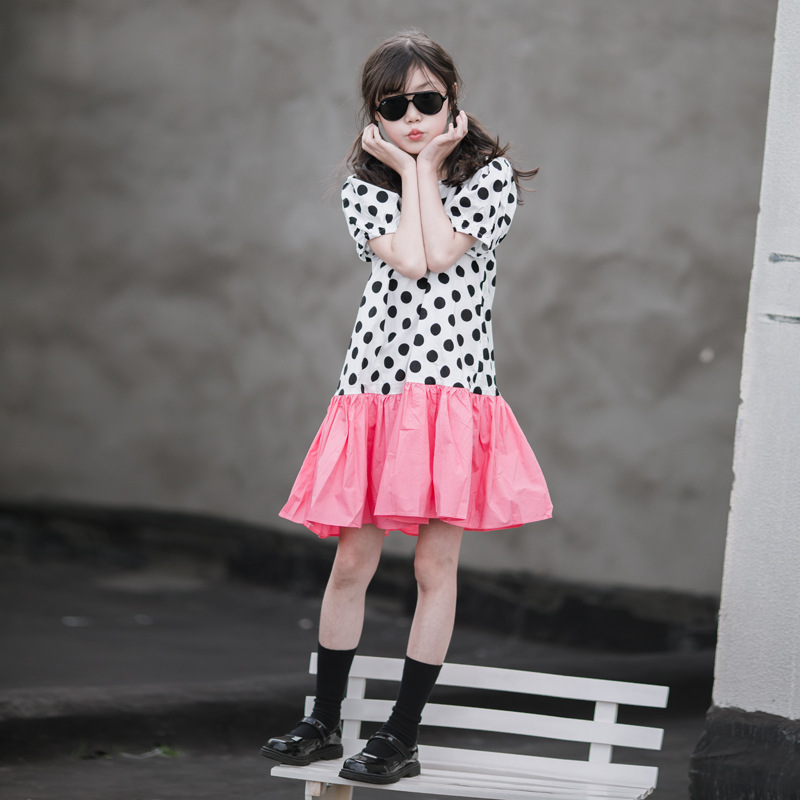 Vestido de niña para el verano 2024, nuevo estilo, para niñas grandes, de algodón puro, estilo princesa, moderno y elegante, con diseño de patchwork, de manga corta, para el verano.