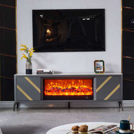 1.8米极简壁炉电视柜 实木仿真火电壁炉装饰柜别墅岩板壁炉取暖