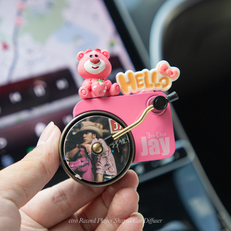 バブルマート車のスクリーン装飾品、かわいい漫画の車のエアベント、ラブブレコードプレーヤー、アロマセラピー|undefined