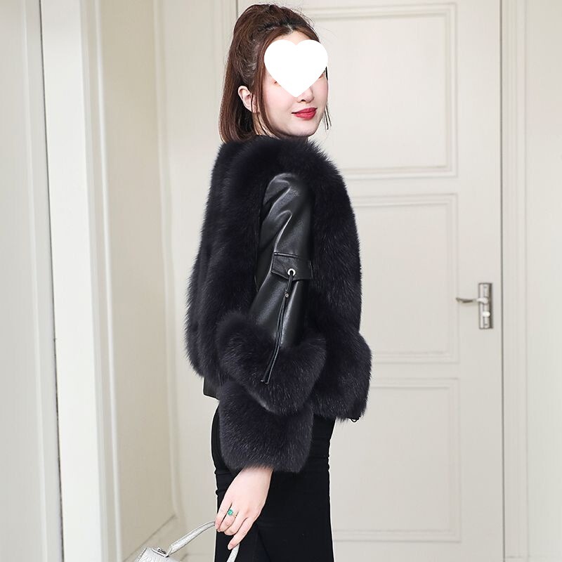Pu Leather Women's Short Jacket Faux Fox Fur Integrated Haining Fur Slim down Coat Winter New Thick Coat