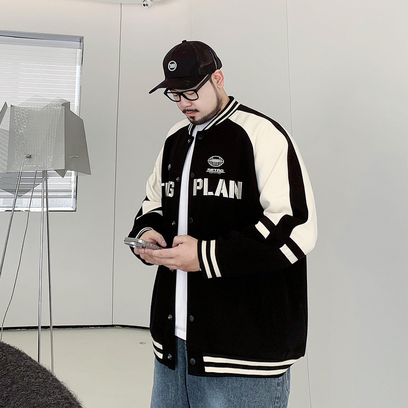 American Retro Trendy Brand Baseball Jacket for Men, Spring and Autumn, Plus-Size Loose Casual Stand Collar Jacket