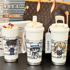 名探侦コナン周辺保温ストローカップ大容量高颜値ハンディカップステンレスダブルドリンクコーヒーカップ