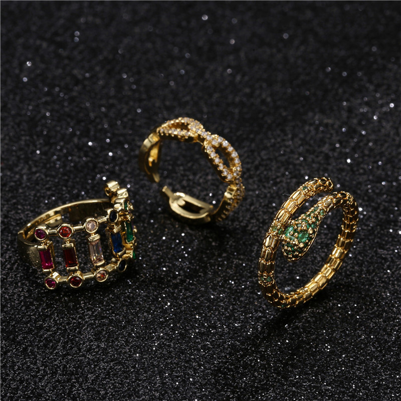 fashion red blue green eye micro-inlaid zircon snake opening ring