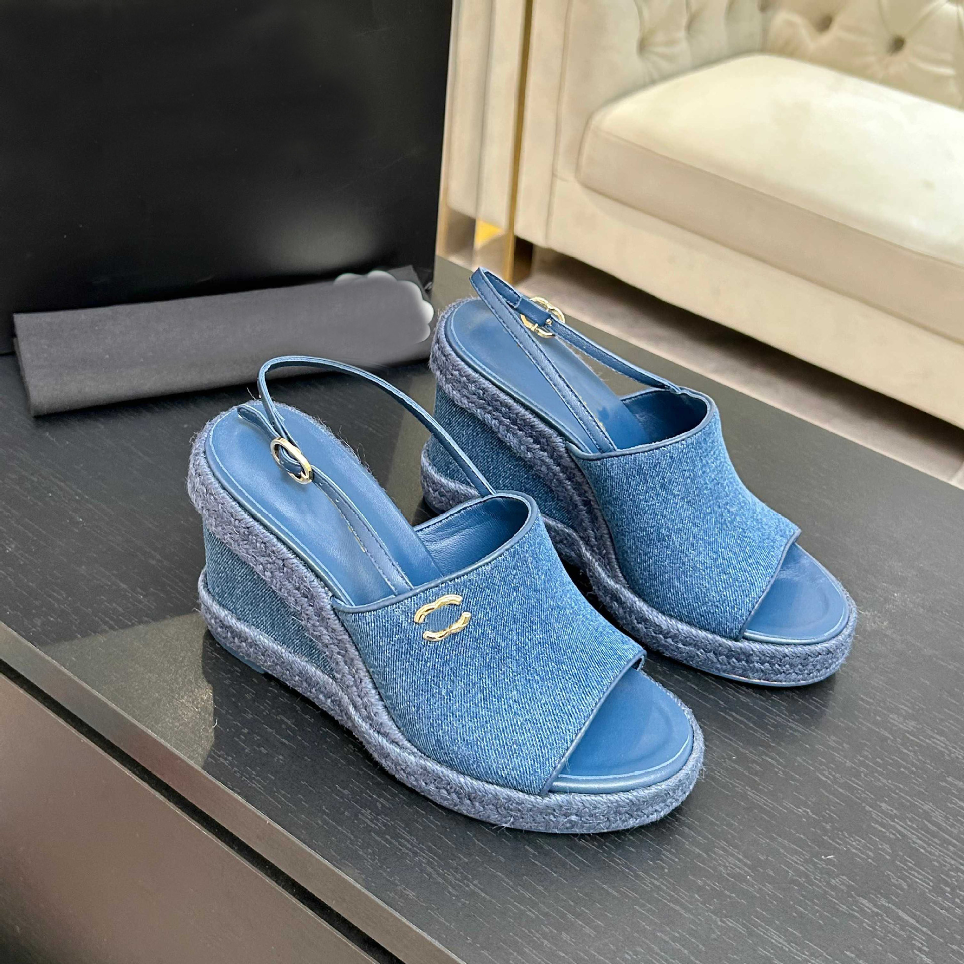 Fashionable straw high heels wedge heel platform