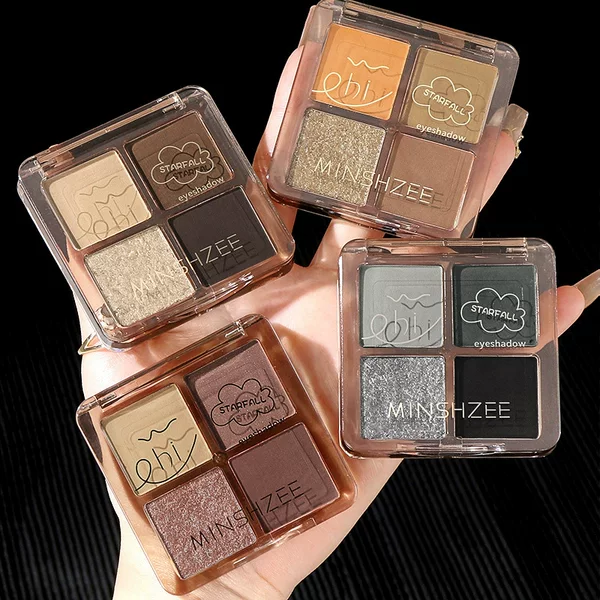 Ming Xizhi four-color eye shadow plate earth color smoke plate matte pearl flash portable novice repair plate female cross-border