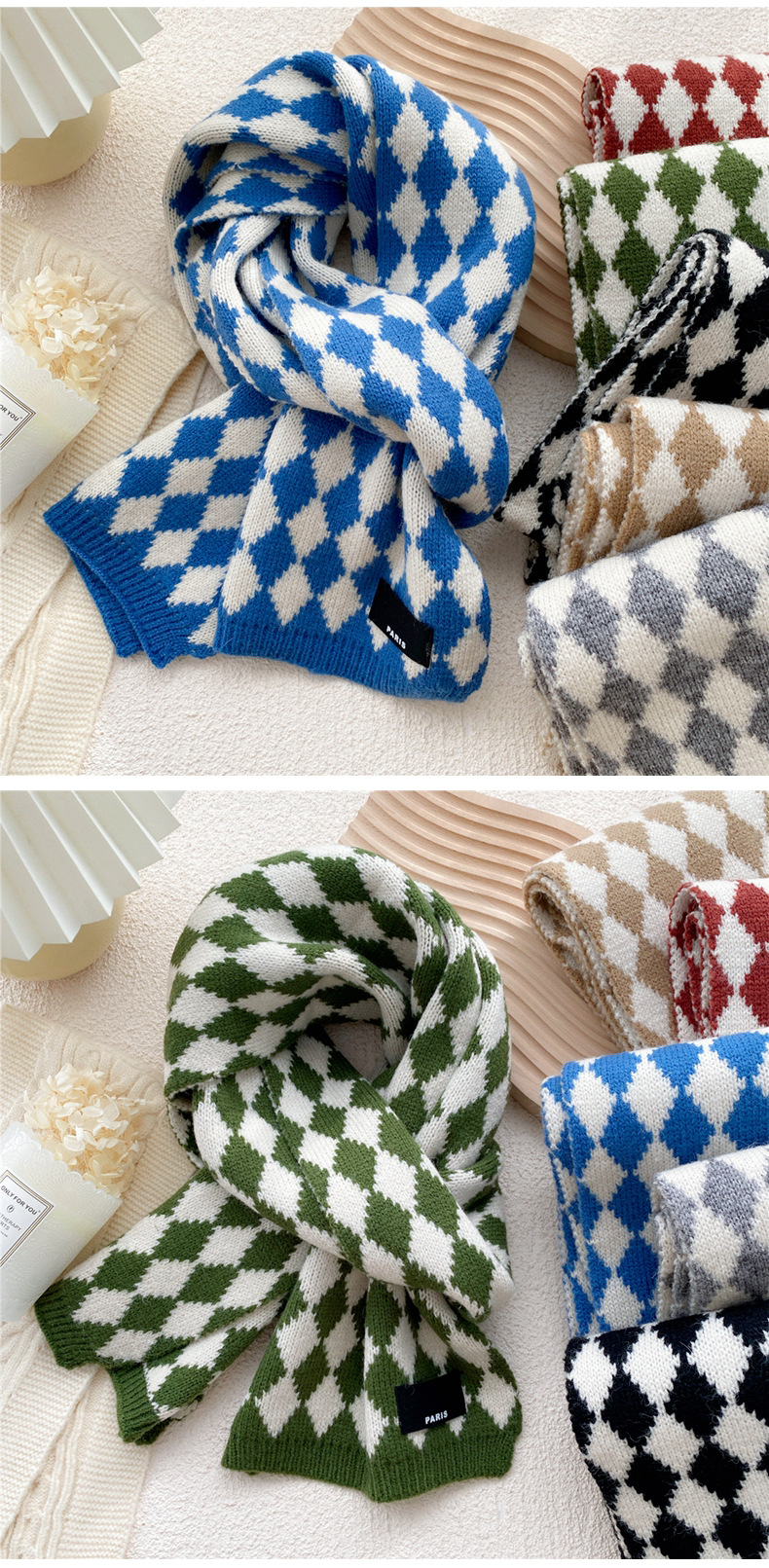 Retro Plaid Two-color Knitted Scarf Wholesale display picture 2