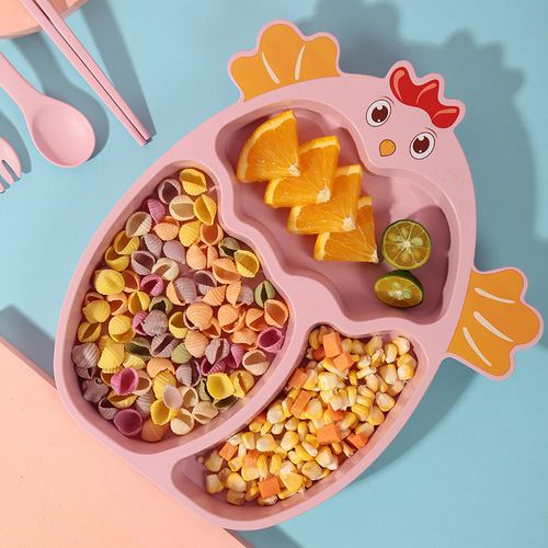 Amazon Bamboo Fiber Cartoon Divided Plates for Kids, Mealtime and Snack Plates, Simple and Cute Baby Kindergarten Tableware