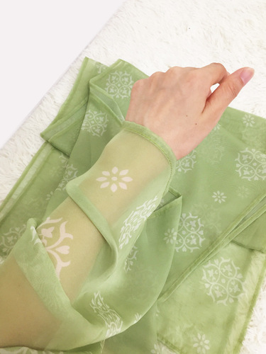 Hanfu shawl, green chiffon printed myrobalan skirt, versatile chest-length skirt, dance ribbon, restored Tang style