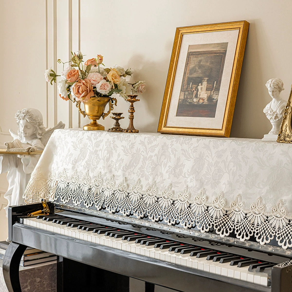 Европейский пылезащитный чехол для фортепиано, кружевной тканевый пылезащитный чехол, французский чехол для фортепиано, пасторальный стиль, пылезащитный чехол для фортепиано