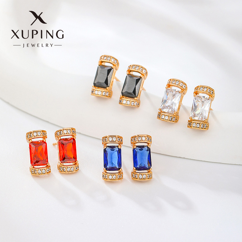 Pendientes Geométricos Simples de la Serie de Piedras Preciosas Coloridas de Xuping Jewelry para Mujer, Pendientes Cuadrados Retro Modernos