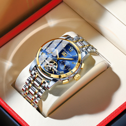 Fully automatic waterproof men's mechanical watch stainless steel hollow men's watch multi-function luminous trendy watch