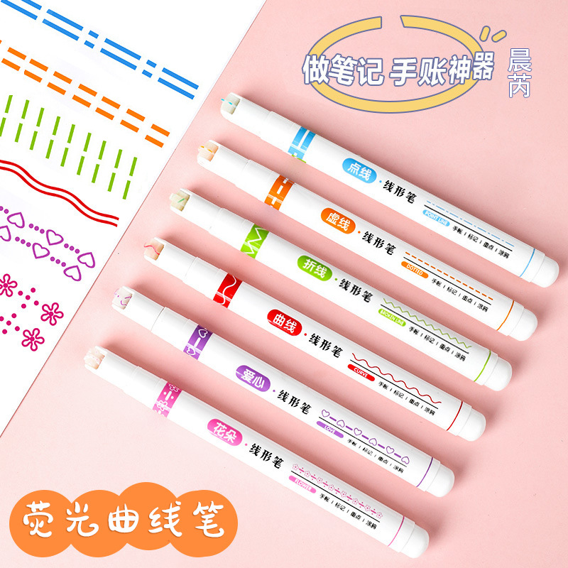 Manufactor Fluorescent pen Curve pen wave love Flower Hand account student lovely draw Hand account lace