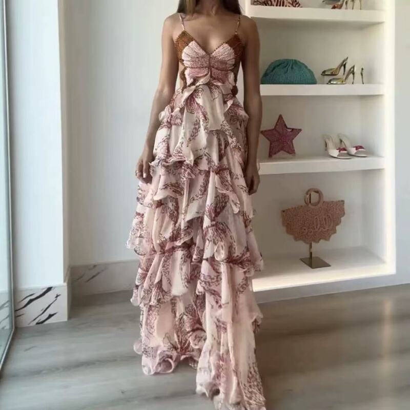 2025 Cross-Border Women's Clothing Ebay Aliexpress Amazon Summer Fashion Multi-Layered Ruffled Butterfly Dress Long Skirt
