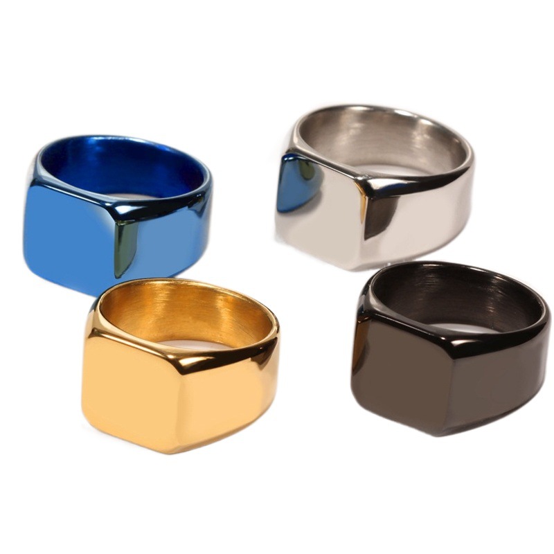 Cross-Border Hot-Selling Stainless Steel Jewelry, European and American Simple Style, Smooth Surface Square Men's Personalized Ring, Smooth Surface Ring, Cast Jewelry